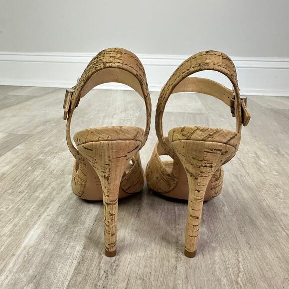Schutz Gwen Ankle Strap Sandals Cork Neutral Size 6 - Picture 3 of 8